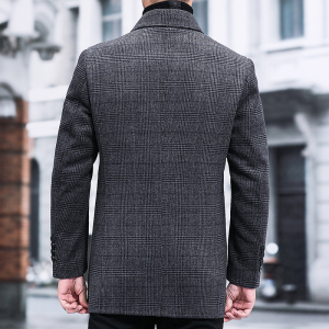 冬季男士羊毛大衣脱卸羽绒内胆精品格子宽松呢子外套L21588-P350图片