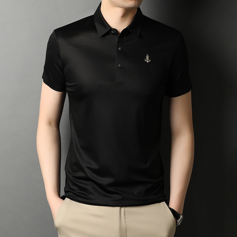 桑蚕丝T恤男短袖夏季中年男士商务休闲纯色半袖体恤衫D1206-P108图片