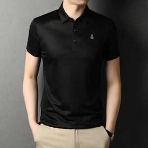 桑蚕丝T恤男短袖夏季中年男士商务休闲纯色半袖体恤衫D1206-P108图片