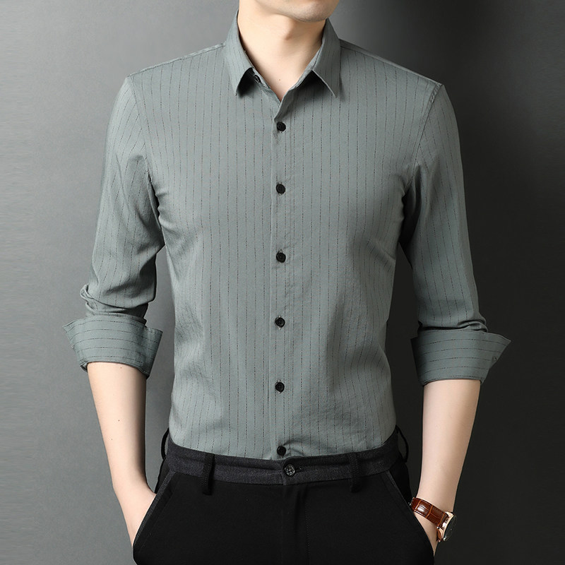 秋季衣服衬衫男长袖修身条纹气衬衣纯色百搭打底衫QLM55221-P85,男装衬衫,电商B212（原钱塘6029）