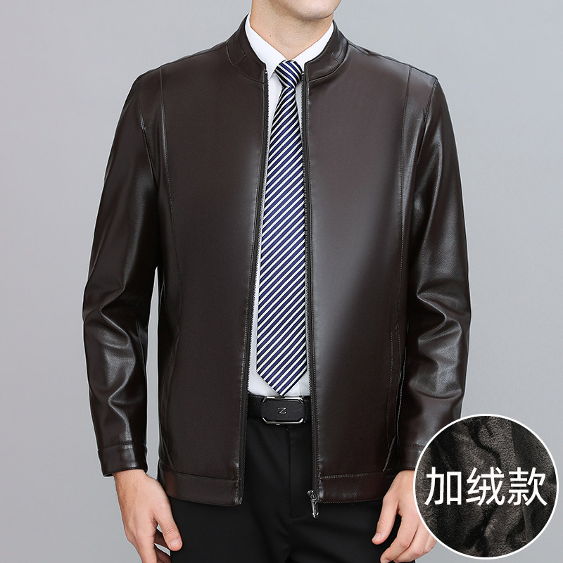 男士百搭皮衣外套男加绒款中年休闲立领皮夹克爸爸男装S995-P150图片