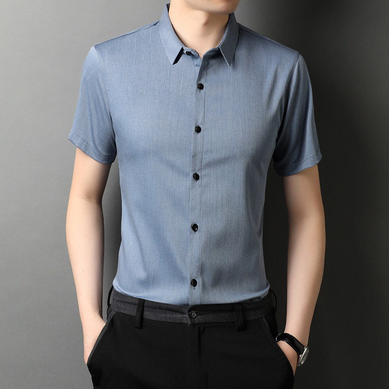 秋季中年男士翻领polo衫商务休闲宽松纯色半袖衬衫QLM88262-P65,男装衬衫,电商B212（原钱塘6029）