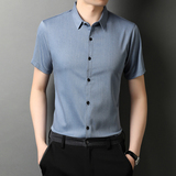 秋季中年男士翻领polo衫商务休闲宽松纯色半袖衬衫QLM88262-P65，男装衬衫，电商B212（原钱塘6029）