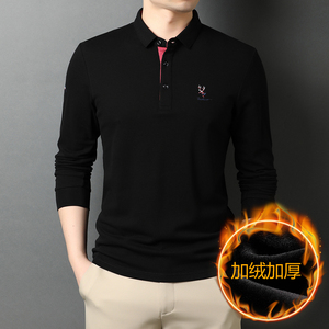 长袖T恤男纯色宽松上衣冬季男士休闲加绒加厚POLO衫D6618-1-P100,蝴蝶结灰t恤搭配图片