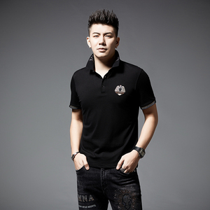 中年男士商务休闲短袖T恤夏季刺绣翻领免烫体恤衫男AJY28035-P65图片