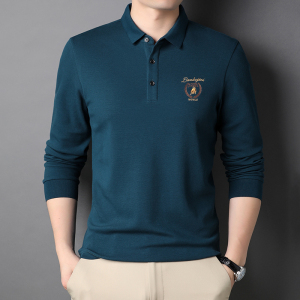 休闲翻领纯棉T恤2021秋季新款衣服男士长袖打底体恤QLM77166图片