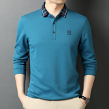 男士2021秋季新款长袖t恤中青年休闲polo衫翻领体恤QLM55138-P75，男装Polo衫，电商B212（原钱塘6029）