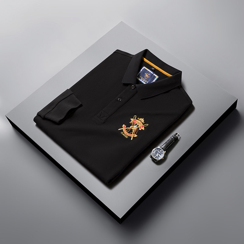 时尚纯棉长袖T恤男POLO衫春季男士休闲潮流绣标体恤衫D6679-P78,男装T恤,电商B212（原钱塘6029）