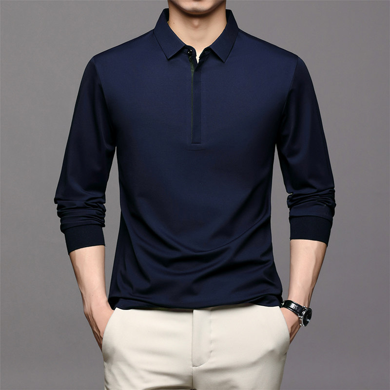 长袖t恤男春秋季宽松中年纯色翻领POLO衫秋衣潮打底衫LJ20868-P80，男装Polo衫，电商B212（原钱塘6029）