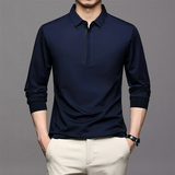 长袖t恤男春秋季宽松中年纯色翻领POLO衫秋衣潮打底衫LJ20868-P80，男装Polo衫，电商B212（原钱塘6029）