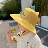 儿童防晒帽夏季 男女童防紫外线太阳帽宝宝卡通网眼大檐遮阳渔夫帽