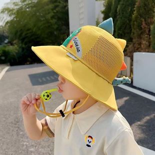 儿童防晒帽夏季男女童防紫外线太阳帽宝宝卡通网眼大檐遮阳渔夫帽