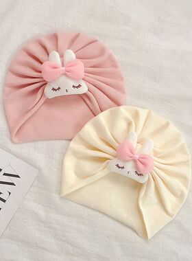 婴儿帽子秋冬棉质婴幼儿胎帽可爱兔子女宝宝印度帽新生儿护囟门帽