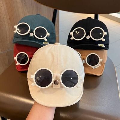 宝宝帽子春夏季可拆眼镜软檐鸭舌帽男女童潮酷出游遮阳帽