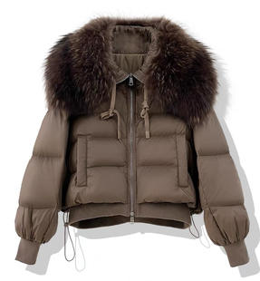 2024冬季新爆款狐狸毛领鸭绒短款羽绒服女时尚百搭保暖面包派克服