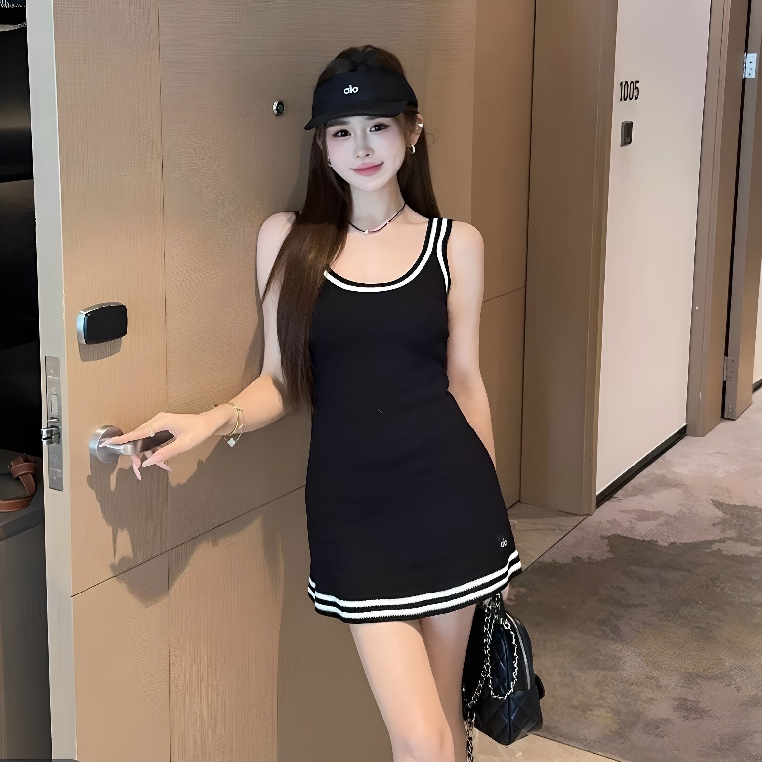 吊带连衣裙套装女2025夏季新款针织背心中长裙飘带防晒衬衣两件套