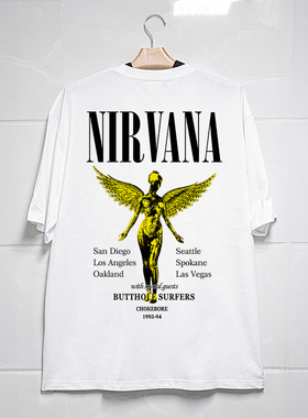 Retro47涅槃乐队Kurt Cobain Nirvana印花男女宽松vintage短袖T恤