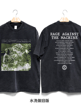 Retro47 Rage Against The Machine愤怒机器乐队水洗做旧短袖T恤