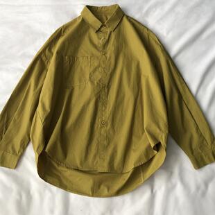 衬衫 春季 军绿色宽松百搭简约显瘦长袖 法式 女复古纯棉休闲上衣 新款
