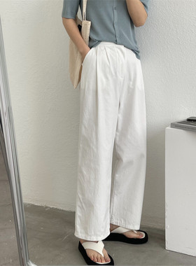 2024春夏新款白色高腰休闲裤女宽松显瘦直筒长裤ins裤子豆腐裤潮