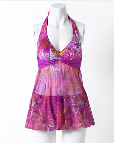 伊维斯连体泳衣深v挂脖无钢圈舒适兜兜裙显瘦女11020016透气易干