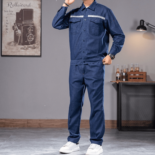 牛仔工作服装男士劳保服建筑工地夏季薄款耐磨电焊工防烫电工干活