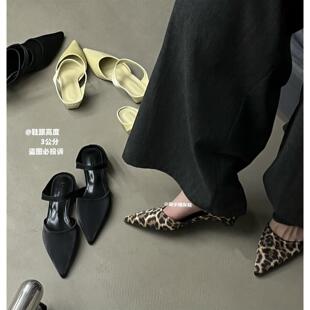 时尚 2026夏季 女鞋 尖头低跟高跟鞋 百搭懒人外穿一脚蹬包头半拖 新款