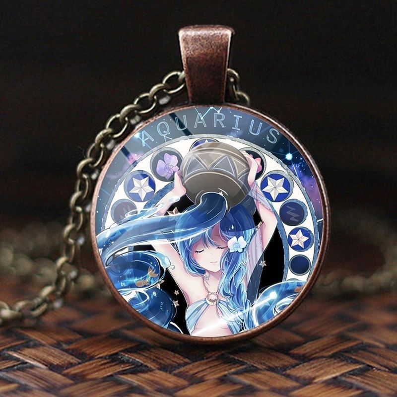 吊坠12十二星座图案红铜色时光宝石项链礼物时尚女士儿童饰品定制