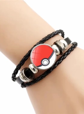 口袋妖怪皮革手链男女时光宝石精灵宝可梦皮卡鼠编织手饰品手环