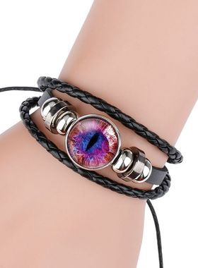 电商热销 猫眼睛恐龙眼睛猫瞳孔时光宝石手工牛皮手链手饰