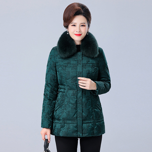 2025冬装新款妈妈装羽绒服女短款50岁60大码中老年女装白鸭绒外套