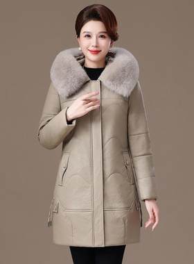 真皮羽绒服女中长款妈妈皮衣外套