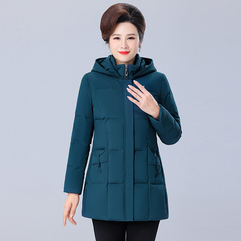 2025新款妈妈装羽绒服女中长款加厚冬季中老年大码女装白鸭绒外套