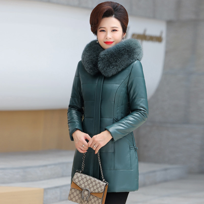 2025新款海宁皮衣女外套加绒加厚中长款大码妈妈装冬装毛领皮棉衣