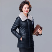 2025新款 厚外套 小个子妈妈装 真皮羽绒服女短款 海宁皮衣加肥加大码
