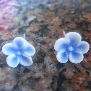 miracle饰品屋 景德镇陶瓷手工制 小清新五花瓣 冰裂釉花形耳钉