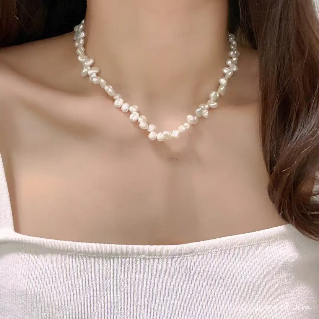 巴洛克28孔s925银淡水珍珠项链女