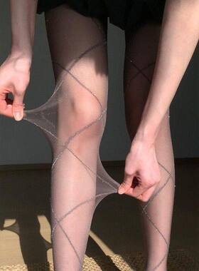 纯欲风银线交叉绑带丝袜女 超薄透肤显瘦黑丝 辣妹穿搭性感连裤袜