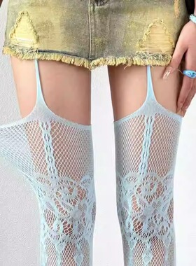 秋季新款吊带镂空网袜春夏复古玫瑰花破洞性感丝袜y2k辣妹打底袜