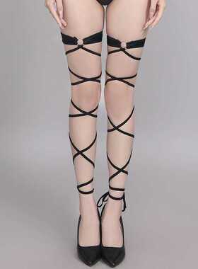 新款配饰绑带女薄款性感黑白色大腿根部系带长筒过膝高筒袜子日系