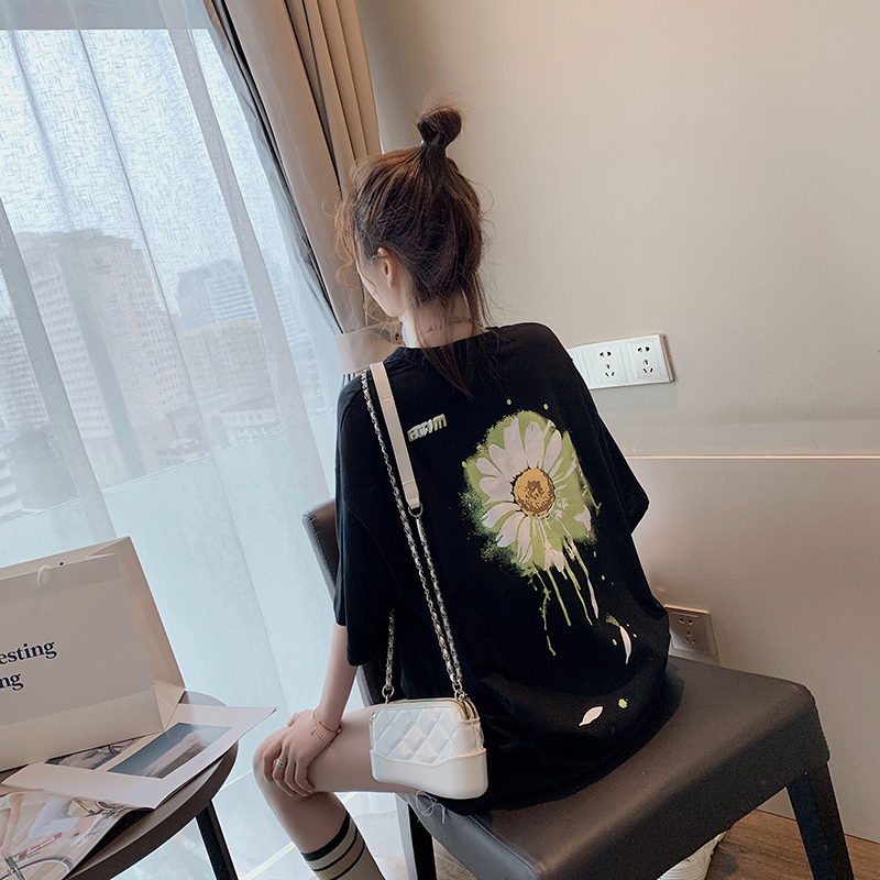 宽松中长款小雏菊短袖t恤女装年新款网红夏季半袖上衣欧洲站
