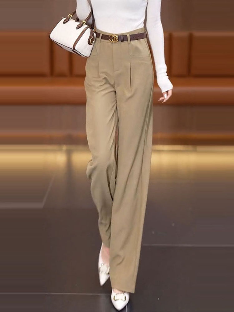 卡其色直筒裤西装裤女春秋2025新款高腰显瘦时尚垂感休闲阔腿裤子