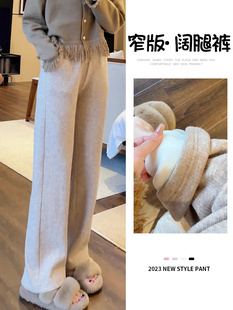 加绒加厚窄版阔腿裤女春秋2025新款高腰显瘦小个子直筒雪尼尔裤子