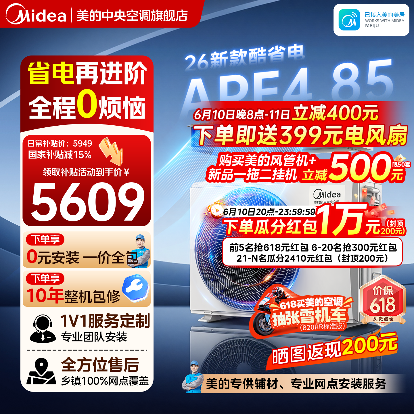 美的26款酷省电大3匹风管机