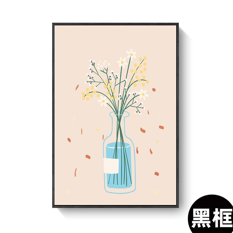 北欧简约儿童房装饰画卡通猫咪小动物花卉静物酒店公寓民宿无框画图片