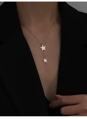 韩版新款星星流苏钛钢项链女轻奢小众设计感辣妹颈链锁骨链配饰