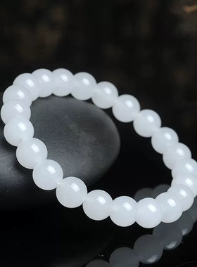 中秋特惠和田玉羊脂白玉正品白玉圆珠手链时尚百搭男女手链玉手链
