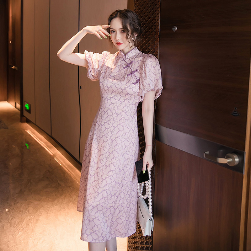 PF12690# 大量现货实拍夏长款优雅修身气质旗袍连衣裙女裝貨源服裝批發