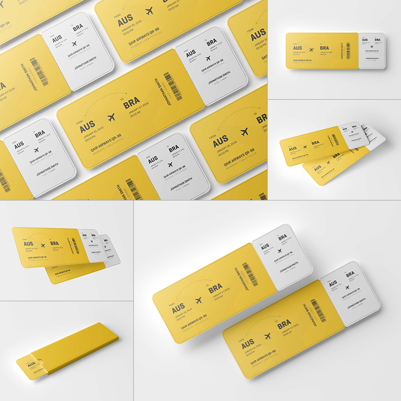 飞机票样机登机牌门票卡券淘宝优惠券设计ps素材贴图效果展示模板