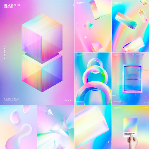 时尚潮流炫彩梦幻三维3D立体几何图形流体渐变背景海报PSD素材
